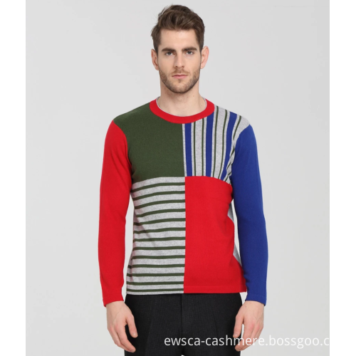 Mens Pure Cashmere Jacquard Crewneck Sweater